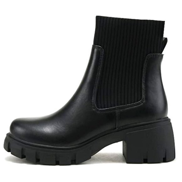 New Black Chelsea Sweater Platform Chunky Heel Ankle Boots Booties - Picture 1 of 3